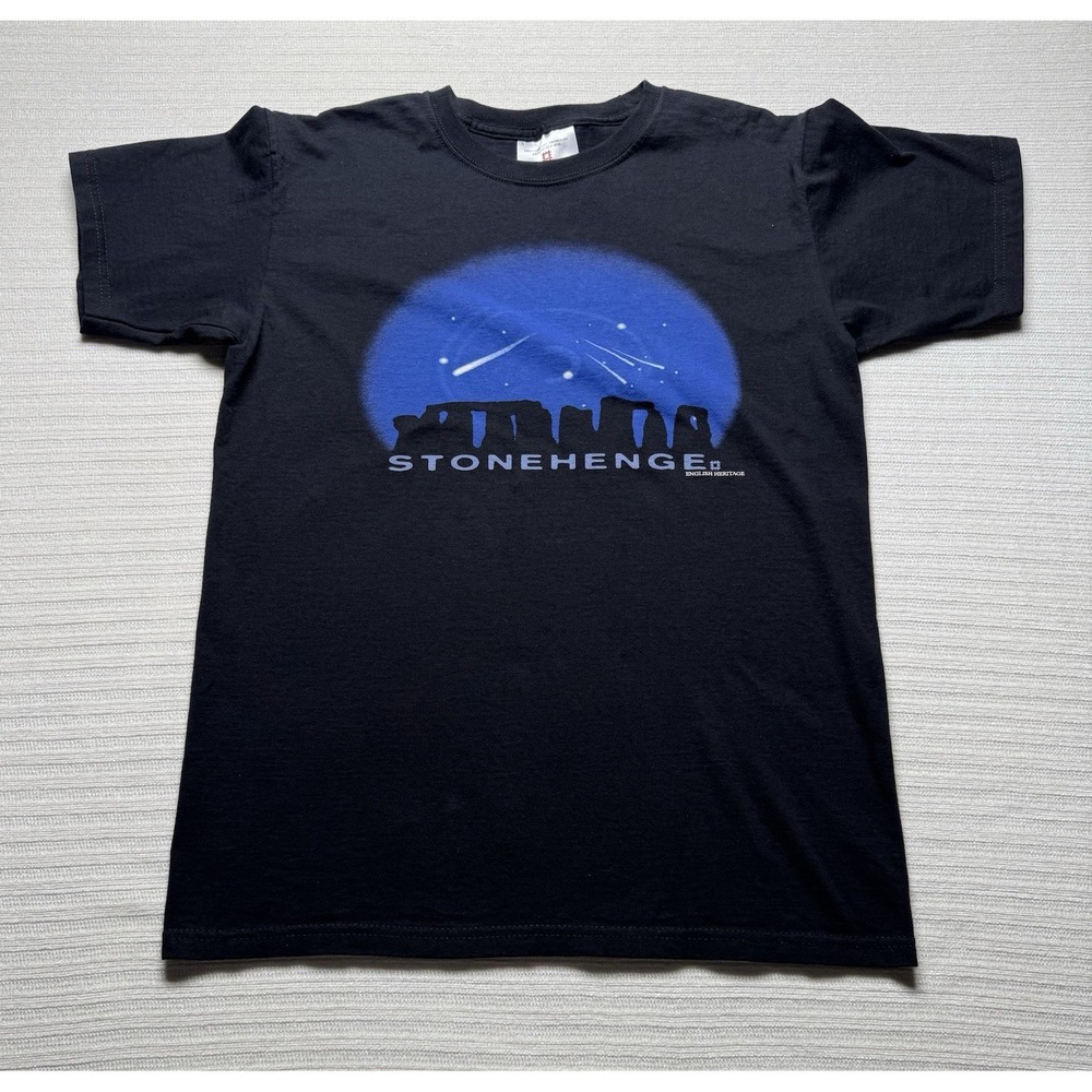 English Heritage Stonehenge Graphic Logo Cotton Crew Neck T-Shirt Black S 90's